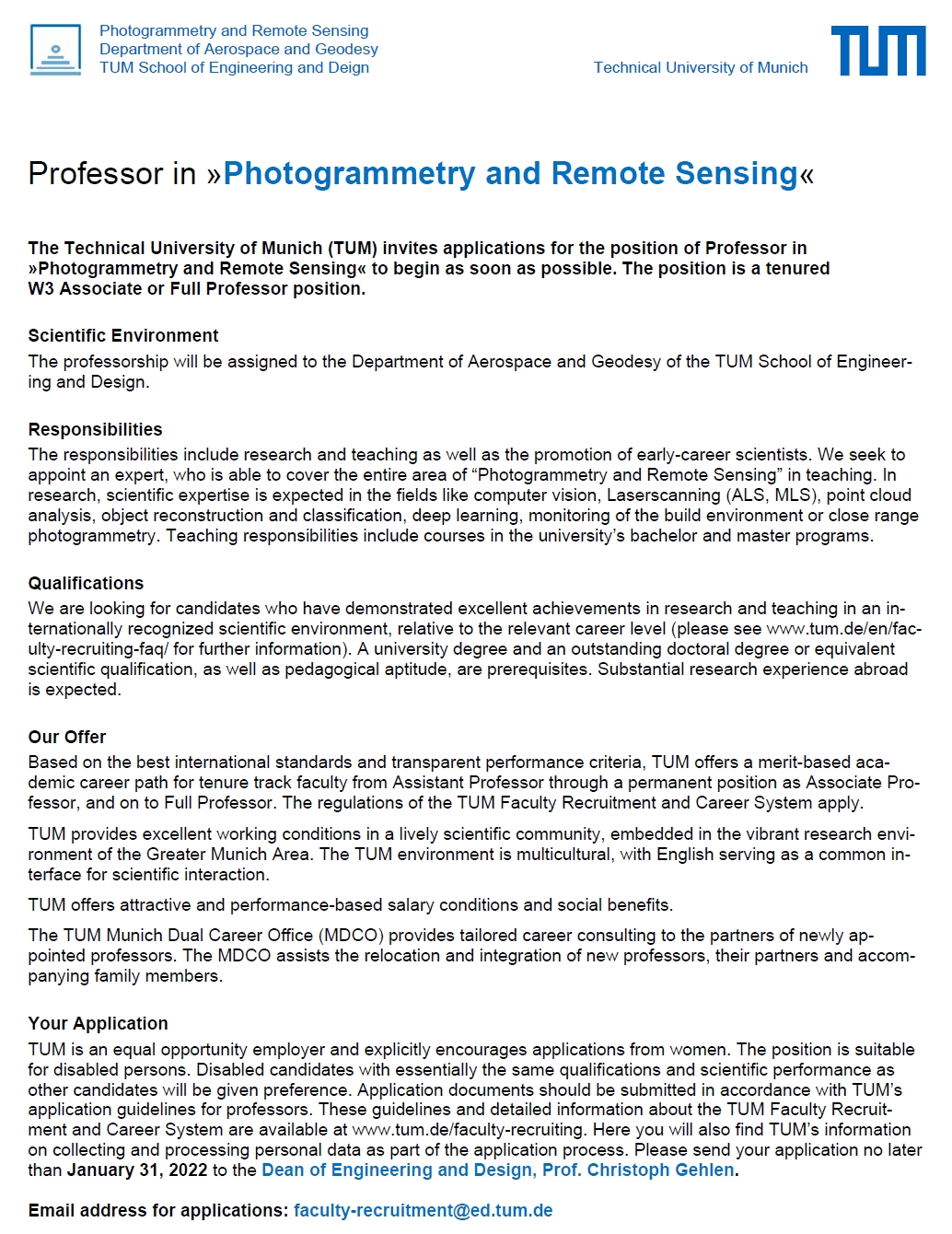 Call Photogrammetry and Remote Sensing